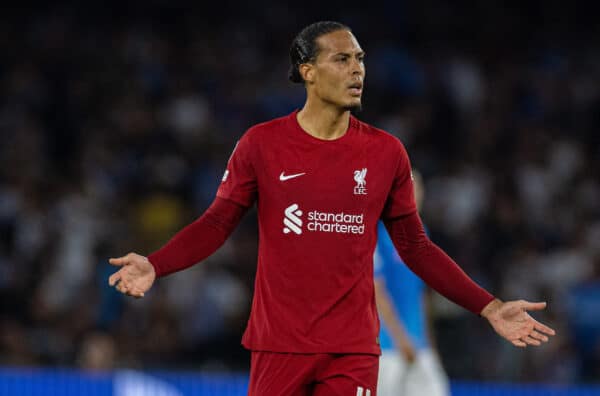 NAPLES, ITALY - Wednesday, September 7, 2022: Liverpool's Virgil van Dijk during the UEFA Champions League Group A matchday 1 game between SSC Napoli and Liverpool FC at the Stadio Diego Armando Maradona. (Pic by David Rawcliffe/Propaganda)