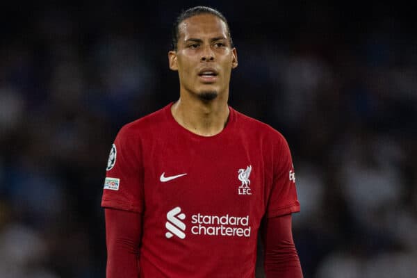 NAPLES, ITALY - Wednesday, September 7, 2022: Liverpool's Virgil van Dijk during the UEFA Champions League Group A matchday 1 game between SSC Napoli and Liverpool FC at the Stadio Diego Armando Maradona. (Pic by David Rawcliffe/Propaganda)