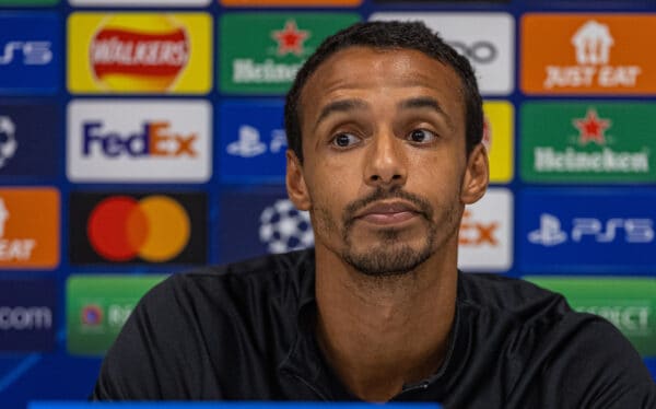 LIVERPOOL, ENGLAND - Monday, September 12, 2022: Liverpool's Joël Matip during a press conference at Anfield ahead of the UEFA Champions League Group A matchday 2 game between Liverpool FC and AFC Ajax. (Pic by David Rawcliffe/Propaganda)