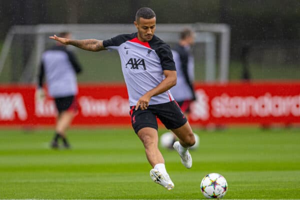 LIVERPOOL, ENGLAND - Monday, September 12, 2022: Liverpool's Thiago Alcântara during a training session at the AXA Training Centre ahead of the UEFA Champions League Group A matchday 2 game between Liverpool FC and AFC Ajax. (Pic by David Rawcliffe/Propaganda)