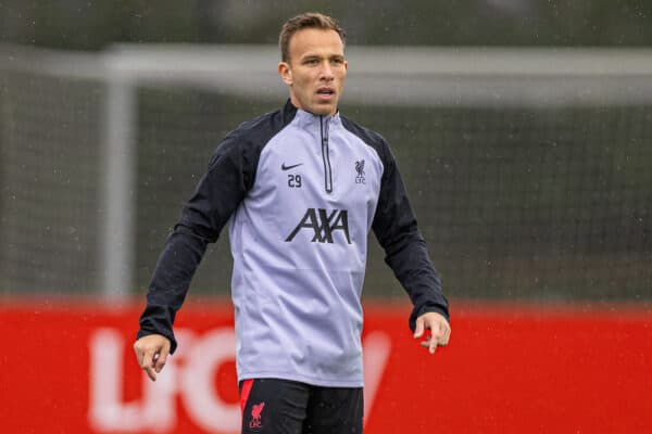 LIVERPOOL, ENGLAND - Monday, September 12, 2022: Liverpool's Arthur Melo during a training session at the AXA Training Centre ahead of the UEFA Champions League Group A matchday 2 game between Liverpool FC and AFC Ajax. (Pic by David Rawcliffe/Propaganda)