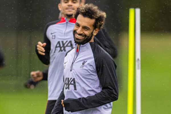 LIVERPOOL, ENGLAND - Monday, September 12, 2022: Liverpool's Mohamed Salah during a training session at the AXA Training Centre ahead of the UEFA Champions League Group A matchday 2 game between Liverpool FC and AFC Ajax. (Pic by David Rawcliffe/Propaganda)