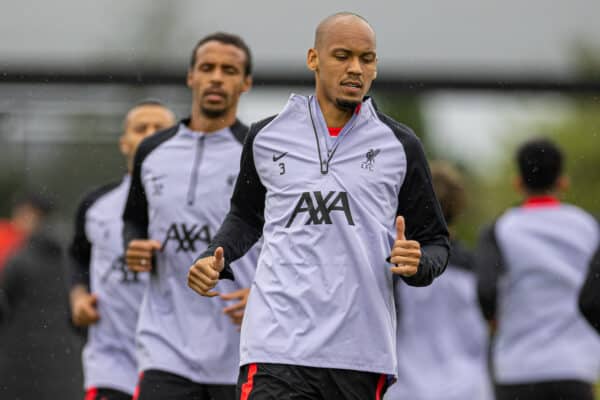 LIVERPOOL, ENGLAND - Monday, September 12, 2022: Liverpool's Fabio Henrique Tavares 'Fabinho' during a training session at the AXA Training Centre ahead of the UEFA Champions League Group A matchday 2 game between Liverpool FC and AFC Ajax. (Pic by David Rawcliffe/Propaganda)