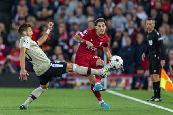 LIVERPOOL, ENGLAND - Tuesday, September 13, 2022: Liverpool's Kostas Tsimikas during the UEFA Champions League Group A matchday 2 game between Liverpool FC and AFC Ajax at Anfield. (Pic by David Rawcliffe/Propaganda)