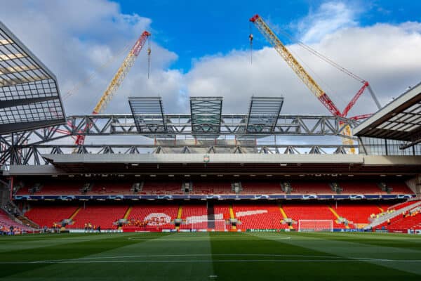 LIVERPOOL, ENGLAND - Tuesday, September 13, 2022: A general view showing the on-going construction of the Anfield Road upper tier seen before the UEFA Champions League Group A matchday 2 game between Liverpool FC and AFC Ajax at Anfield. (Pic by David Rawcliffe/Propaganda)