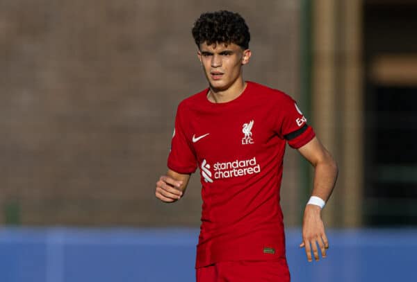 SEAGRAVE, ENGLAND - Saturday, September 17, 2022: Liverpool's Stefan Bajcetic during the Premier League 2 Division 1 match between Leicester City FC Under-23's and Liverpool FC Under-23's at the Leicester City Training Ground. (Pic by David Rawcliffe/Propaganda)