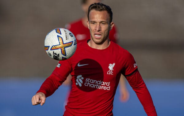 SEAGRAVE, ENGLAND - Saturday, September 17, 2022: Liverpool's Arthur Melo during the Premier League 2 Division 1 match between Leicester City FC Under-23's and Liverpool FC Under-23's at the Leicester City Training Ground. (Pic by David Rawcliffe/Propaganda)