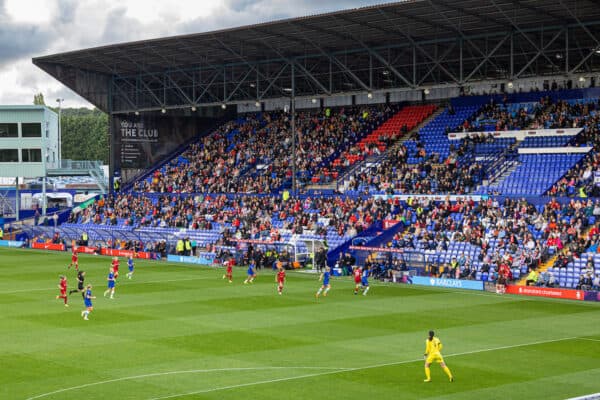 BIRKENHEAD, ENGLAND - Sunday, September 18, 2022: Liverpool supporters watch their opening FA Women’s Super League match between Liverpool FC Women and Chelsea FC Women at Prenton Park. (Pic by David Rawcliffe/Propaganda)