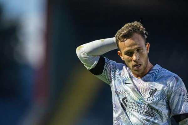 ROCHDALE, ENGLAND - Tuesday, September 20, 2022: Liverpool's Arthur Melo during the English Football League Trophy Northern Group D match between Rochdale AFC and Liverpool FC Under-21's at Spotland. (Pic by David Rawcliffe/Propaganda)