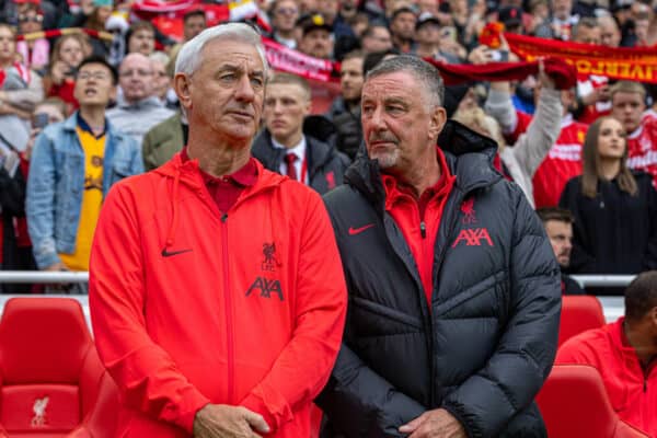 LIVERPOOL, ENGLAND - Saturday, September 24, 2022: Liverpool managers Ian Rush (L) and John Aldridge during the LFC Foundation friendly 'Legends of the North' match between Liverpool FC Legends and Manchester United FC Legends at Anfield. (Pic by David Rawcliffe/Propaganda)