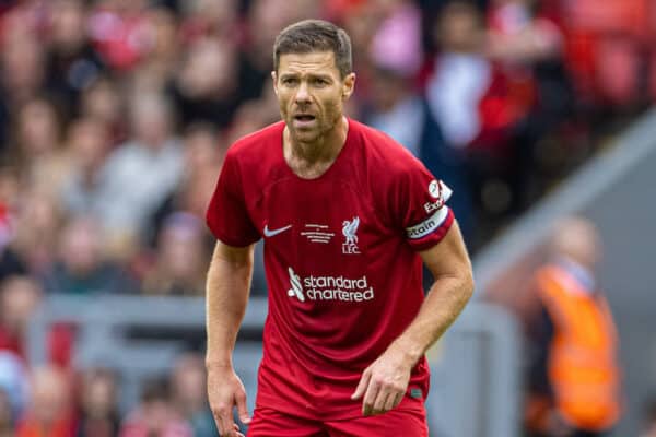 LIVERPOOL, ENGLAND - Saturday, September 24, 2022: Liverpool's Xabi Alonso during the LFC Foundation friendly 'Legends of the North' match between Liverpool FC Legends and Manchester United FC Legends at Anfield. (Pic by David Rawcliffe/Propaganda)