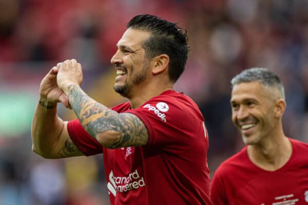 LIVERPOOL, ENGLAND - Saturday, September 24, 2022: Liverpool's Mark Gonzalez celebrates after scoring the first equalising goal during the LFC Foundation friendly 'Legends of the North' match between Liverpool FC Legends and Manchester United FC Legends at Anfield. (Pic by David Rawcliffe/Propaganda)