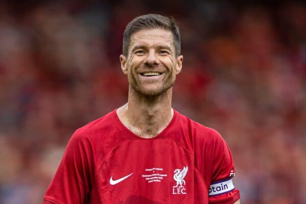 LIVERPOOL, ENGLAND - Saturday, September 24, 2022: Liverpool's Xabi Alonso during the LFC Foundation friendly 'Legends of the North' match between Liverpool FC Legends and Manchester United FC Legends at Anfield. (Pic by David Rawcliffe/Propaganda)