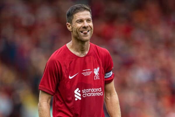 LIVERPOOL, ENGLAND - Saturday, September 24, 2022: Liverpool's Xabi Alonso during the LFC Foundation friendly 'Legends of the North' match between Liverpool FC Legends and Manchester United FC Legends at Anfield. (Pic by David Rawcliffe/Propaganda)