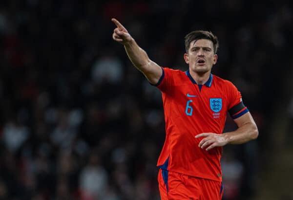 LONDON, ENGLAND - Monday, September 26, 2022: England's Harry Maguire during the UEFA Nations League Group A3 game between England and Germany at Wembley Stadium. (Photo by David Rawcliffe/Propaganda)