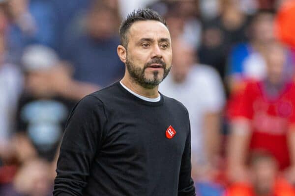 LIVERPOOL, ENGLAND - Saturday, October 1, 2022: Brighton & Hove Albion's manager Roberto De Zerbi during the FA Premier League match between Liverpool FC and Brighton & Hove Albion FC at Anfield. (Pic by David Rawcliffe/Propaganda)