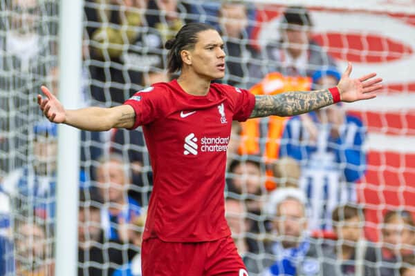 LIVERPOOL, ENGLAND - Saturday, October 1, 2022: Liverpool's Darwin Núñez during the FA Premier League match between Liverpool FC and Brighton & Hove Albion FC at Anfield. (Pic by David Rawcliffe/Propaganda)