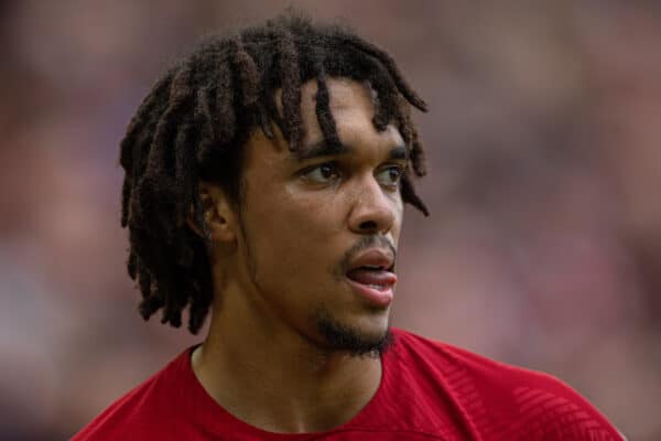 LIVERPOOL, ENGLAND - Saturday, October 1, 2022: Liverpool's Trent Alexander-Arnold during the FA Premier League match between Liverpool FC and Brighton & Hove Albion FC at Anfield. (Pic by David Rawcliffe/Propaganda)