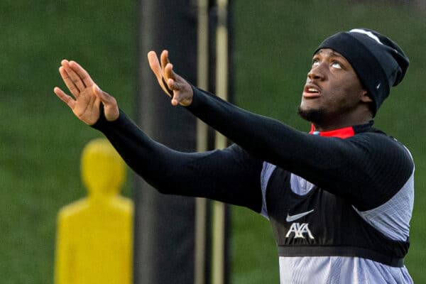 LIVERPOOL, ENGLAND - Monday, October 3, 2022: Liverpool's Ibrahima Konaté during a training session at the AXA Training Centre ahead of the UEFA Champions League Group A matchday 2 game between Liverpool FC and Glasgow Rangers FC. (Pic by David Rawcliffe/Propaganda)