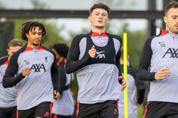 LIVERPOOL, ENGLAND - Monday, October 3, 2022: Liverpool's Calvin Ramsay during a training session at the AXA Training Centre ahead of the UEFA Champions League Group A matchday 2 game between Liverpool FC and Glasgow Rangers FC. (Pic by David Rawcliffe/Propaganda)