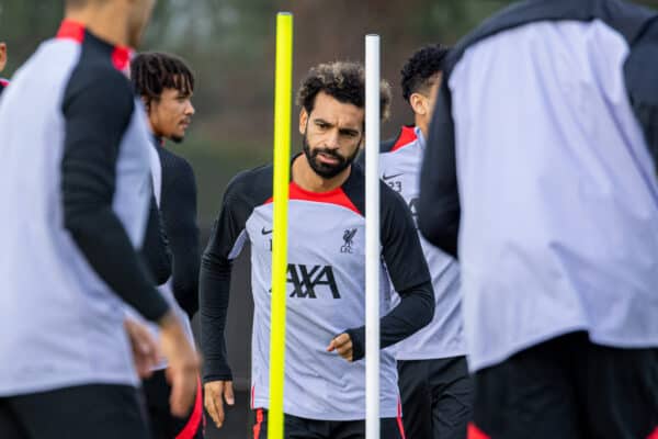 LIVERPOOL, ENGLAND - Monday, October 3, 2022: Liverpool's Mohamed Salah during a training session at the AXA Training Centre ahead of the UEFA Champions League Group A matchday 2 game between Liverpool FC and Glasgow Rangers FC. (Pic by David Rawcliffe/Propaganda)