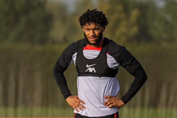 LIVERPOOL, ENGLAND - Monday, October 3, 2022: Liverpool's Joe Gomez during a training session at the AXA Training Centre ahead of the UEFA Champions League Group A matchday 2 game between Liverpool FC and Glasgow Rangers FC. (Pic by David Rawcliffe/Propaganda)