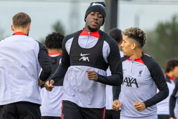 LIVERPOOL, ENGLAND - Monday, October 3, 2022: Liverpool's Ibrahima Konaté during a training session at the AXA Training Centre ahead of the UEFA Champions League Group A matchday 2 game between Liverpool FC and Glasgow Rangers FC. (Pic by David Rawcliffe/Propaganda)