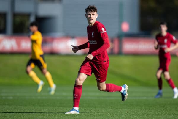 KIRKBY, ENGLAND - Saturday, October 8, 2022: Liverpool's Bobby Clark during the Premier League 2 Division 1 match between Liverpool FC Under-21's and Wolverhampton Wanderers FC Under-21's at the Liverpool Academy. (Pic by Jessica Hornby/Propaganda)