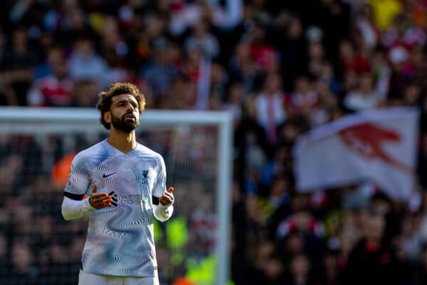 LONDON, ENGLAND - Sunday, October 9, 2022: Liverpool's Mohamed Salah before the FA Premier League match between Arsenal FC and Liverpool FC at the Emirates Stadium. (Pic by David Rawcliffe/Propaganda)