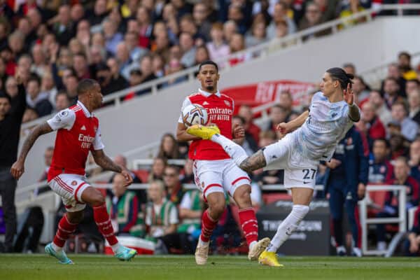 LONDON, ENGLAND - Sunday, October 9, 2022: Liverpool's Darwin Núñez during the FA Premier League match between Arsenal FC and Liverpool FC at the Emirates Stadium. (Pic by David Rawcliffe/Propaganda)