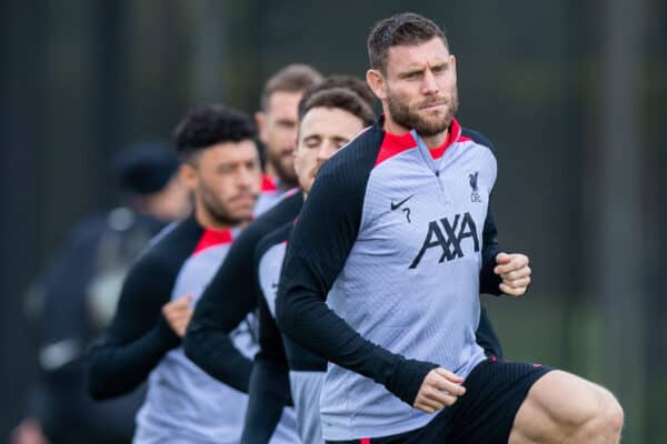 LIVERPOOL, ENGLAND - Tuesday, October 11, 2022: Liverpool's James Milner during a training session at the AXA Training Centre ahead of the UEFA Champions League Group A matchday 4 game between Glasgow Rangers FC and Liverpool FC. (Pic by Jessica Hornby/Propaganda)