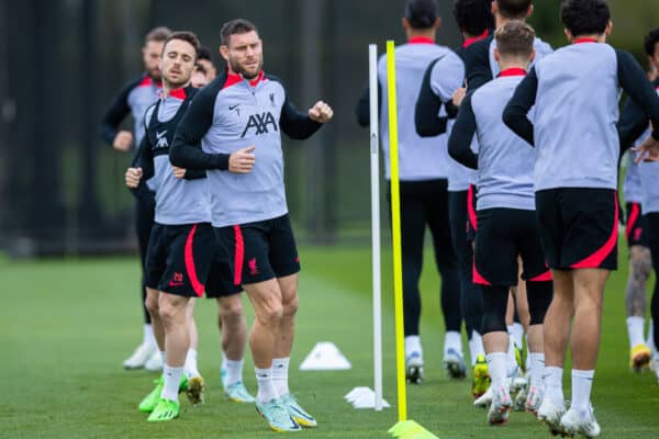 LIVERPOOL, ENGLAND - Tuesday, October 11, 2022: Liverpool's James Milner during a training session at the AXA Training Centre ahead of the UEFA Champions League Group A matchday 4 game between Glasgow Rangers FC and Liverpool FC. (Pic by Jessica Hornby/Propaganda)