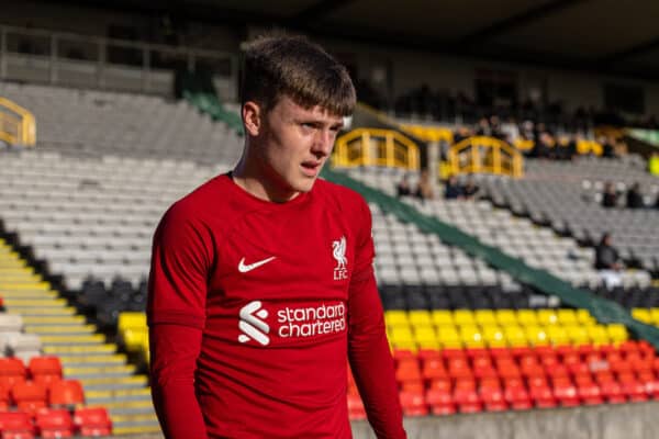 GLASGOW, SCOTLAND - Wednesday, October 12, 2022: Liverpool's Ben Doak during the UEFA Youth League Group A Matchday 4 game between Glasgow Rangers FC Under-19's and Liverpool FC Under-19's at Firhill Stadium. (Pic by David Rawcliffe/Propaganda)