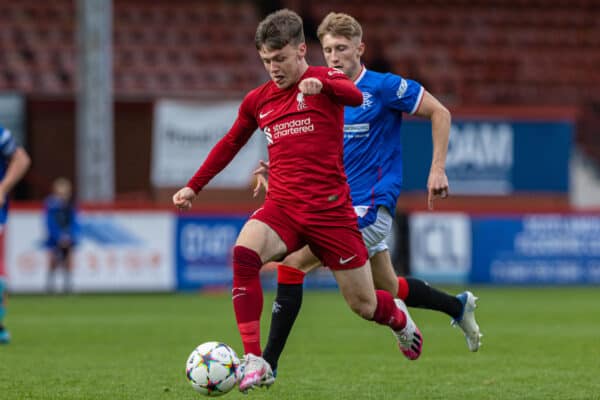 GLASGOW, SCOTLAND - Wednesday, October 12, 2022: Liverpool's Ben Doak during the UEFA Youth League Group A Matchday 4 game between Glasgow Rangers FC Under-19's and Liverpool FC Under-19's at Firhill Stadium. (Pic by David Rawcliffe/Propaganda)