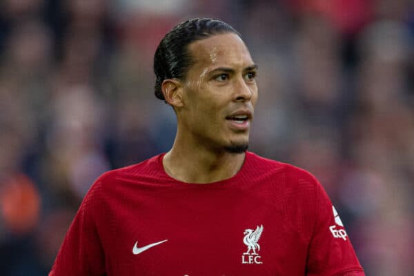 LIVERPOOL, ENGLAND - Sunday, October 16, 2022: Liverpool's Virgil van Dijk during the FA Premier League match between Liverpool FC and Manchester City FC at Anfield. (Pic by David Rawcliffe/Propaganda)