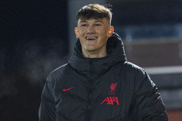 ACCRINGTON, ENGLAND - Tuesday, October 18, 2022: Liverpool's Calvin Ramsay before the English Football League Trophy Northern Group D match between Accrington Stanley FC and Liverpool FC Under-21's at the Crown Ground. (Pic by David Rawcliffe/Propaganda)