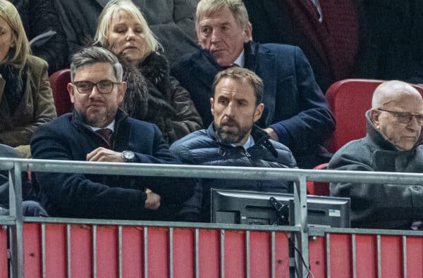 LIVERPOOL, ENGLAND - Wednesday, October 19, 2022: England manager Gareth Southgate during the FA Premier League match between Liverpool FC and West Ham United FC at Anfield. (Pic by David Rawcliffe/Propaganda)