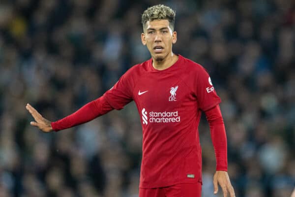 LIVERPOOL, ENGLAND - Wednesday, October 19, 2022: Liverpool's Roberto Firmino during the FA Premier League match between Liverpool FC and West Ham United FC at Anfield. (Pic by David Rawcliffe/Propaganda)