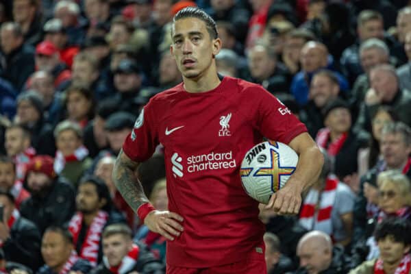 LIVERPOOL, ENGLAND - Wednesday, October 19, 2022: Liverpool's Kostas Tsimikas during the FA Premier League match between Liverpool FC and West Ham United FC at Anfield. (Pic by David Rawcliffe/Propaganda)