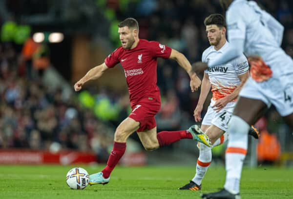 LIVERPOOL, ENGLAND - Wednesday, October 19, 2022: Liverpool's James Milner during the FA Premier League match between Liverpool FC and West Ham United FC at Anfield. (Pic by David Rawcliffe/Propaganda)