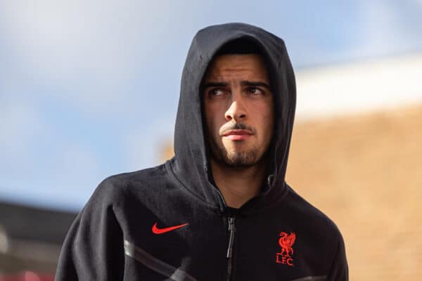 NOTTINGHAM, ENGLAND - Saturday, October 22, 2022: Liverpool's Curtis Jones arrives before the FA Premier League match between Nottingham Forest FC and Liverpool FC at the City Ground. (Pic by David Rawcliffe/Propaganda)