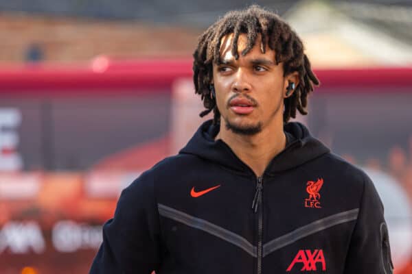 NOTTINGHAM, ENGLAND - Saturday, October 22, 2022: Liverpool's Trent Alexander-Arnold arrives before the FA Premier League match between Nottingham Forest FC and Liverpool FC at the City Ground. (Pic by David Rawcliffe/Propaganda)