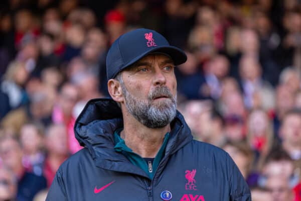 NOTTINGHAM, ENGLAND - Saturday, October 22, 2022: Liverpool's manager Jürgen Klopp during the FA Premier League match between Nottingham Forest FC and Liverpool FC at the City Ground. (Pic by David Rawcliffe/Propaganda)