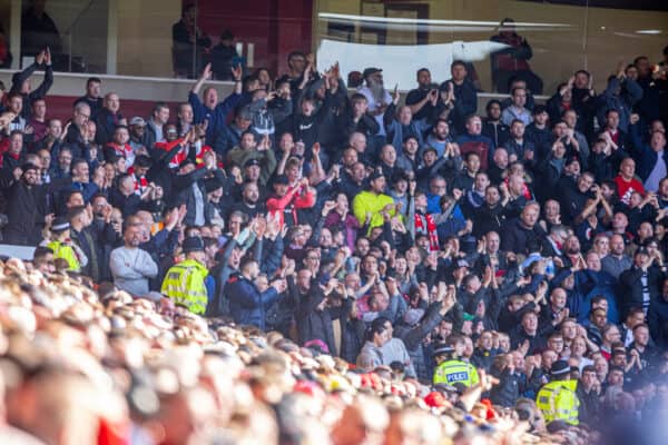 NOTTINGHAM, ENGLAND - Saturday, October 22, 2022: Liverpool supporters during the FA Premier League match between Nottingham Forest FC and Liverpool FC at the City Ground. (Pic by David Rawcliffe/Propaganda)