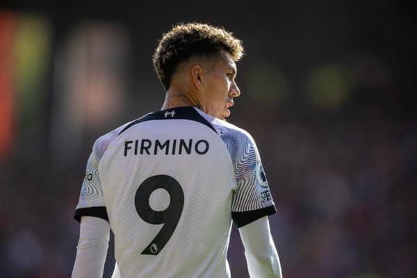 NOTTINGHAM, ENGLAND - Saturday, October 22, 2022: Liverpool's Roberto Firmino during the FA Premier League match between Nottingham Forest FC and Liverpool FC at the City Ground. (Pic by David Rawcliffe/Propaganda)