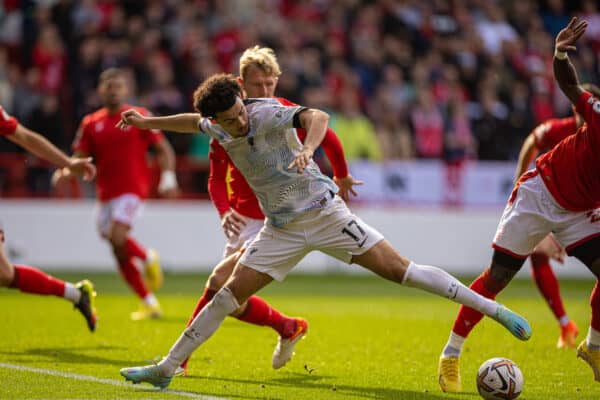 NOTTINGHAM, ENGLAND - Saturday, October 22, 2022: Liverpool's Curtis Jones during the FA Premier League match between Nottingham Forest FC and Liverpool FC at the City Ground. (Pic by David Rawcliffe/Propaganda)