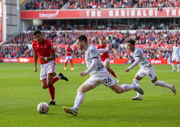 NOTTINGHAM, ENGLAND - Saturday, October 22, 2022: Liverpool's Andy Robertson during the FA Premier League match between Nottingham Forest FC and Liverpool FC at the City Ground. (Pic by David Rawcliffe/Propaganda)