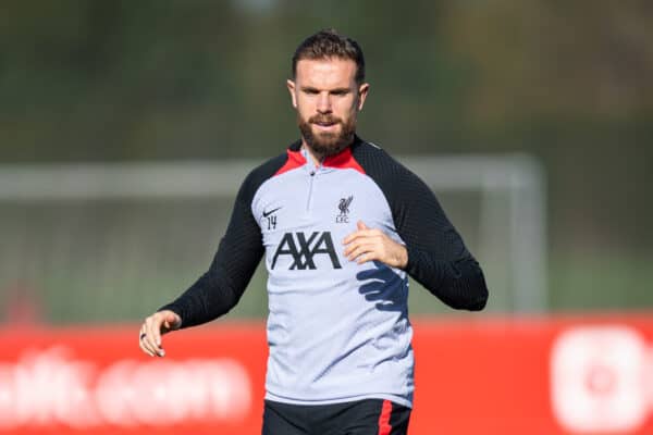 LIVERPOOL, ENGLAND - Tuesday, October 25, 2022: Liverpool's captain Jordan Henderson during a training session at the AXA Training Centre ahead of the UEFA Champions League Group A matchday 5 game between AFC Ajax and Liverpool FC. (Pic by Jessica Hornby/Propaganda