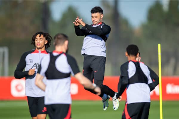 LIVERPOOL, ENGLAND - Tuesday, October 25, 2022: Liverpool's Alex Oxlade-Chamberlain during a training session at the AXA Training Centre ahead of the UEFA Champions League Group A matchday 5 game between AFC Ajax and Liverpool FC. (Pic by Jessica Hornby/Propaganda)