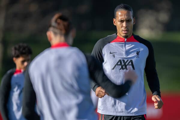 LIVERPOOL, ENGLAND - Tuesday, October 25, 2022: Liverpool's Virgil van Dijk during a training session at the AXA Training Centre ahead of the UEFA Champions League Group A matchday 5 game between AFC Ajax and Liverpool FC. (Pic by Jessica Hornby/Propaganda)